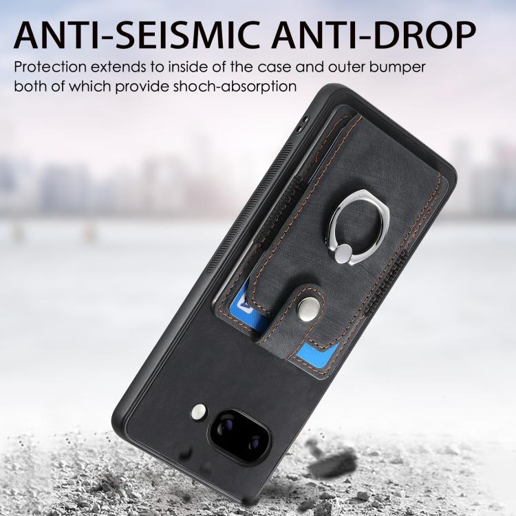 Retro Skin-feel Ring Card Wallet Phone Case, Compatible with Google Pixel 9a