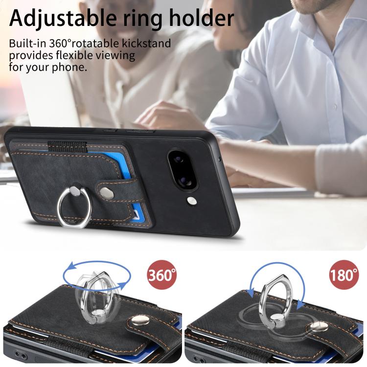 Retro Skin-feel Ring Card Wallet Phone Case, Compatible with Google Pixel 9a