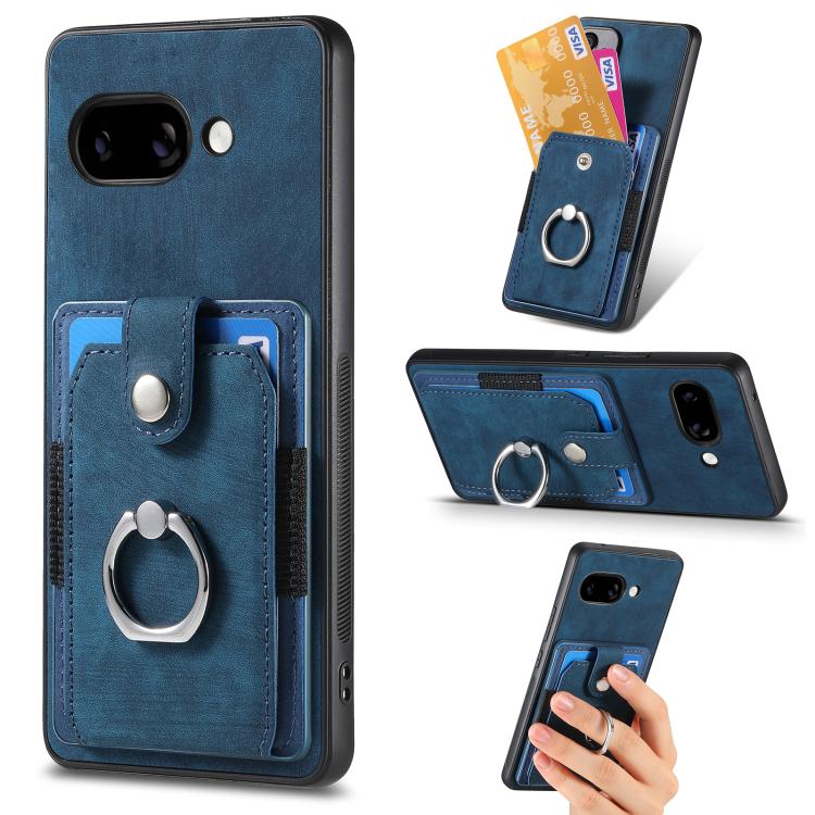 Retro Skin-feel Ring Card Wallet Phone Case, Compatible with Google Pixel 9a