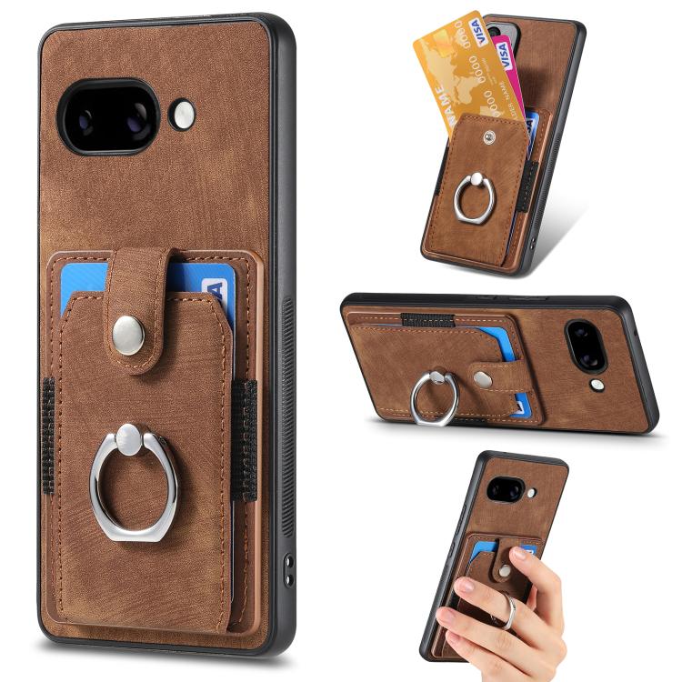 Retro Skin-feel Ring Card Wallet Phone Case, Compatible with Google Pixel 9a