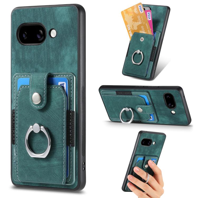Retro Skin-feel Ring Card Wallet Phone Case, Compatible with Google Pixel 9a