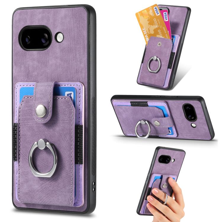 Retro Skin-feel Ring Card Wallet Phone Case, Compatible with Google Pixel 9a