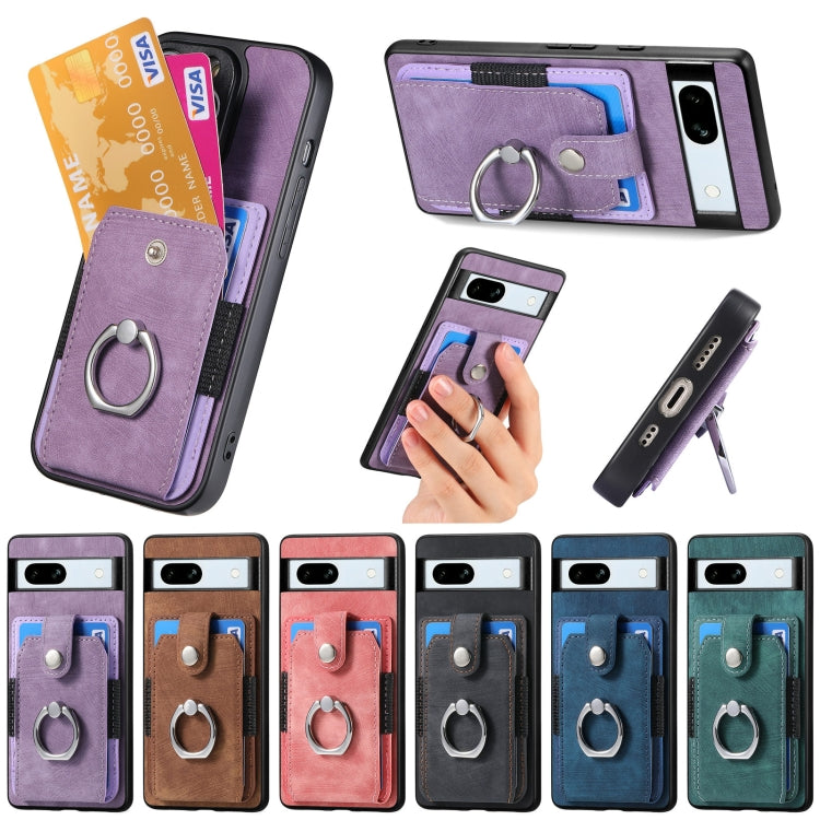 Retro Skin-feel Ring Card Wallet Phone Case, Compatible with Google Pixel 7a