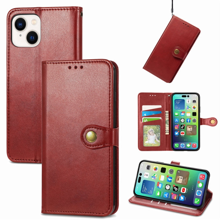 Retro Solid Color Buckle Leather Phone Case, Compatible with iPhone 15