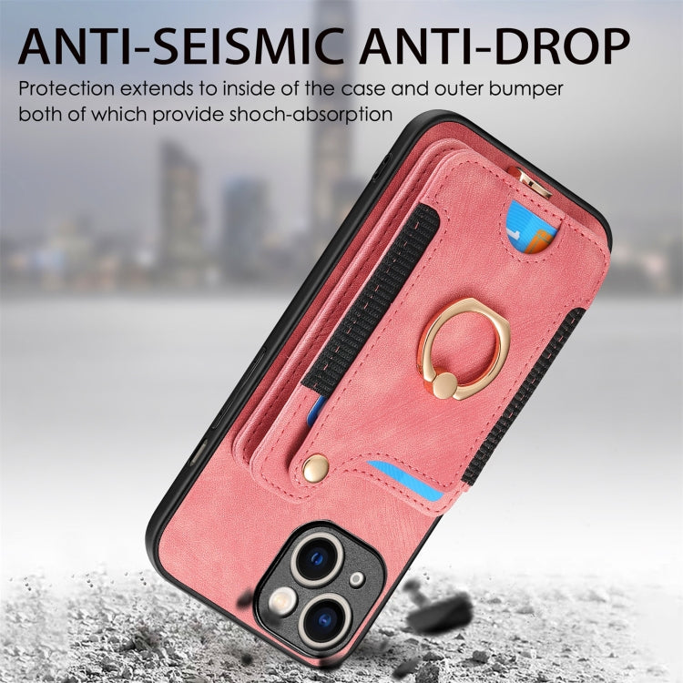 Retro Skin-feel Ring Multi-card Wallet Phone Case