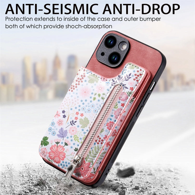 Retro Painted Zipper Wallet Back Phone Case, For iPhone 13 Pro Max