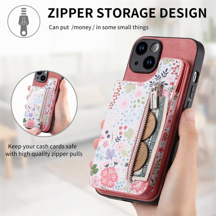 Retro Painted Zipper Wallet Back Phone Case, For iPhone 13 Pro Max