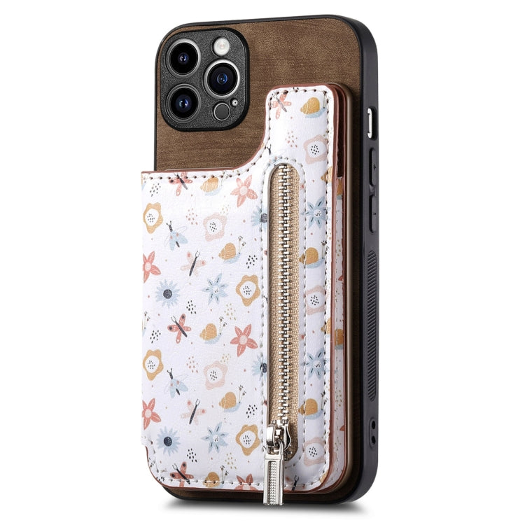 Retro Painted Zipper Wallet Back Phone Case, For iPhone 13 Pro Max