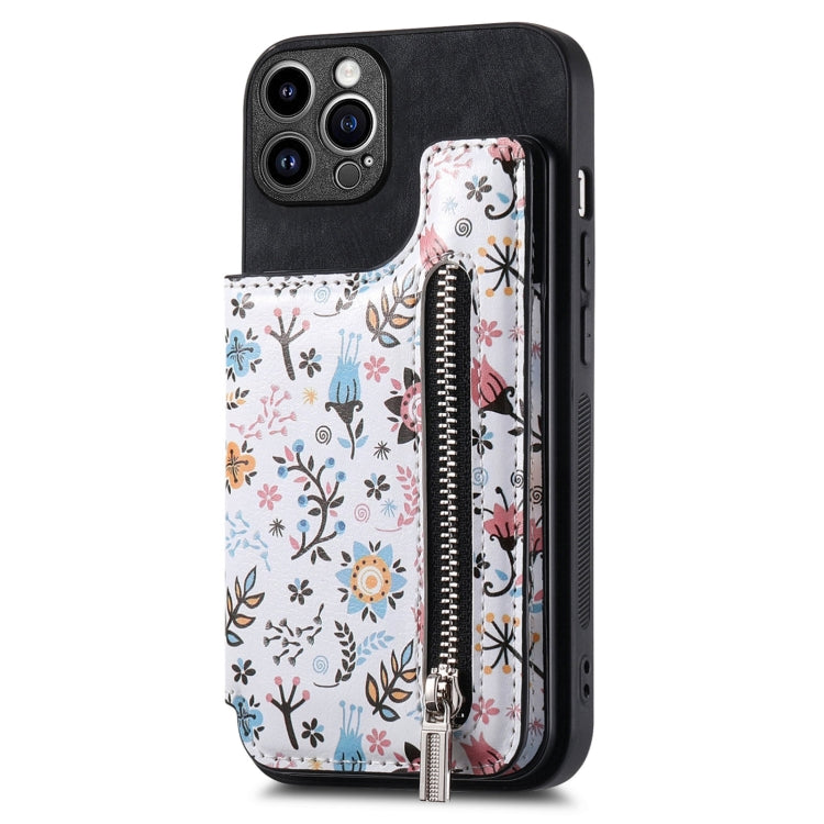 Retro Painted Zipper Wallet Back Phone Case, For iPhone 13 Pro Max