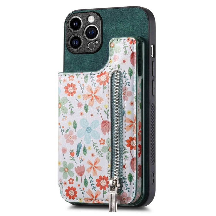 Retro Painted Zipper Wallet Back Phone Case, For iPhone 13 Pro Max