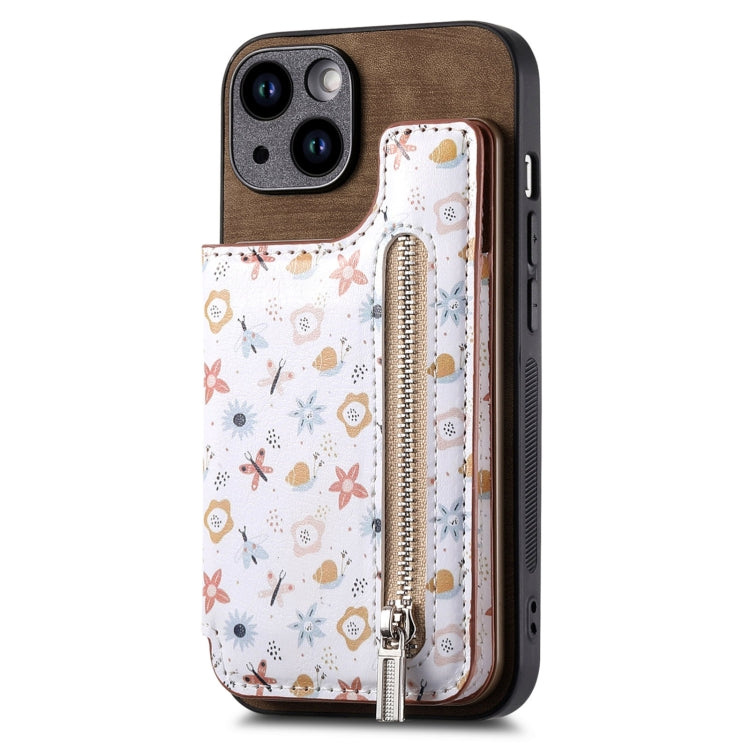 Retro Painted Zipper Wallet Back Phone Case, For iPhone 13