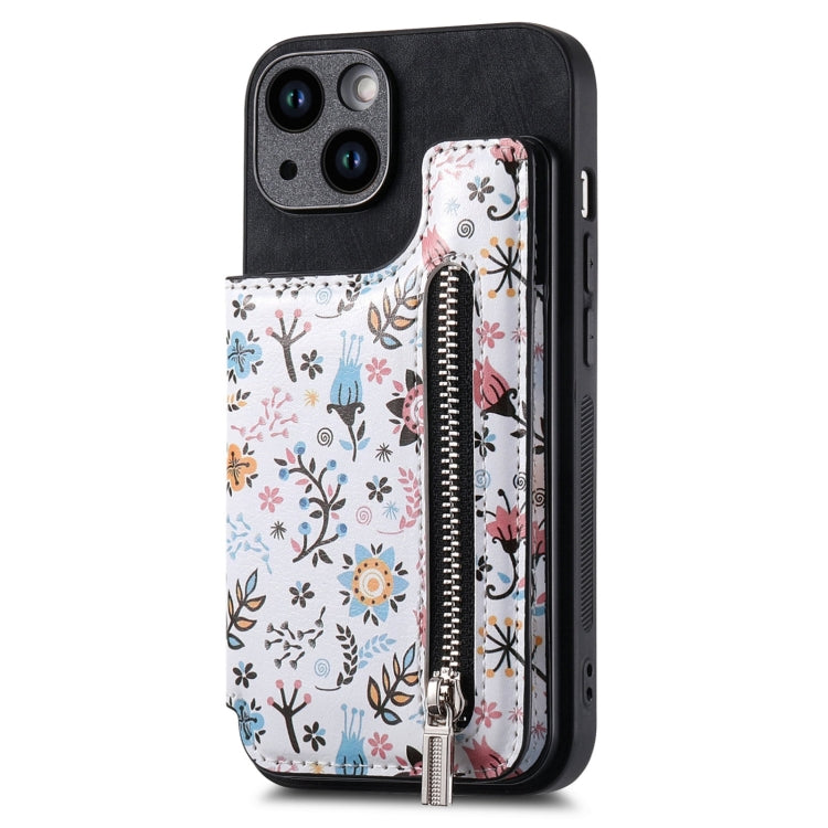 Retro Painted Zipper Wallet Back Phone Case, For iPhone 13