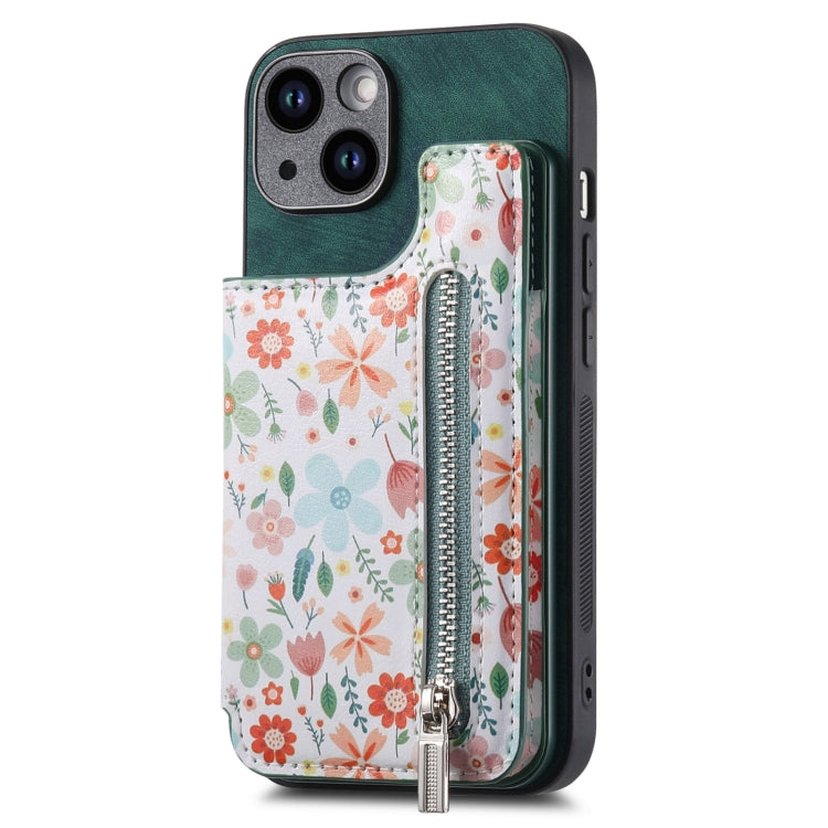 Retro Painted Zipper Wallet Back Phone Case, For iPhone 13