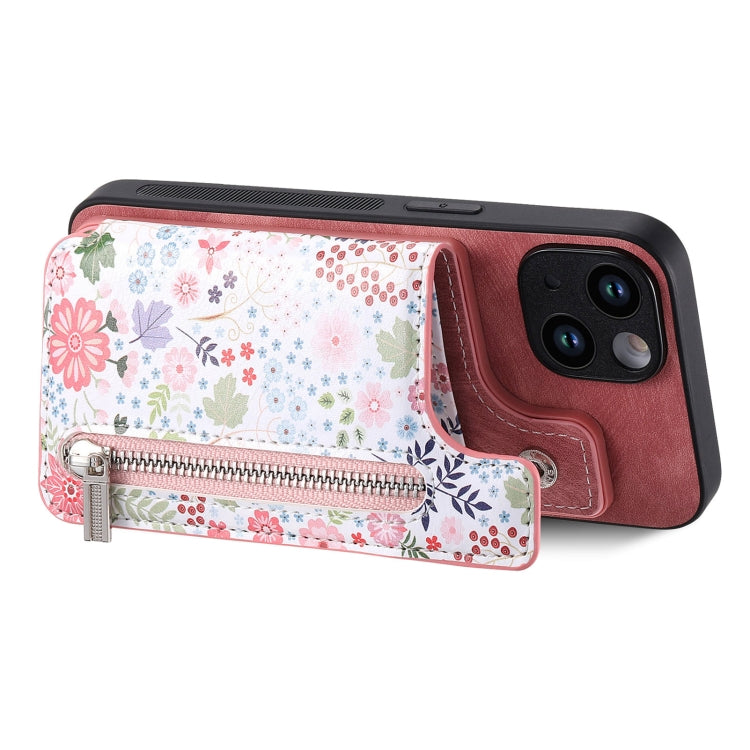 Retro Painted Zipper Wallet Back Phone Case, For iPhone 12