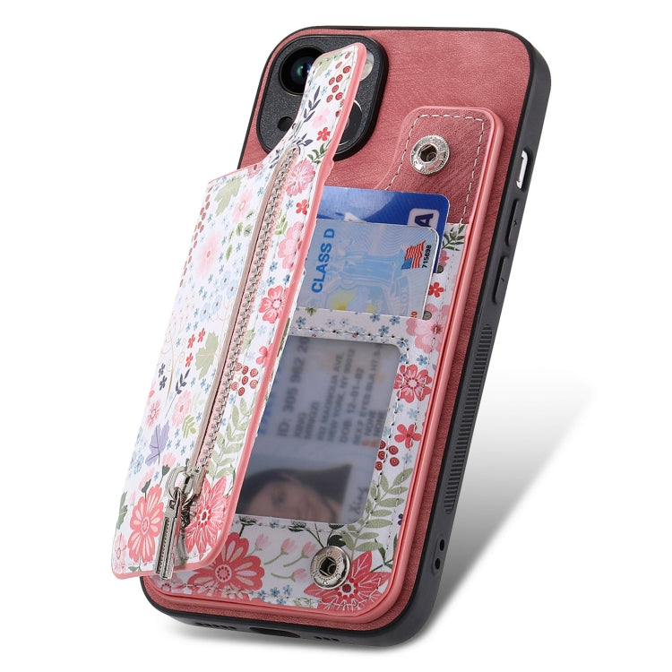 Retro Painted Zipper Wallet Back Phone Case, For iPhone 12