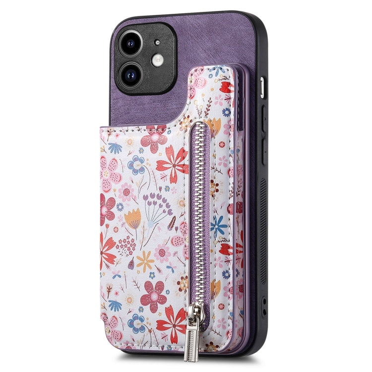 Retro Painted Zipper Wallet Back Phone Case, For iPhone 12