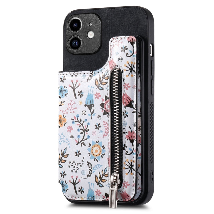 Retro Painted Zipper Wallet Back Phone Case, For iPhone 12