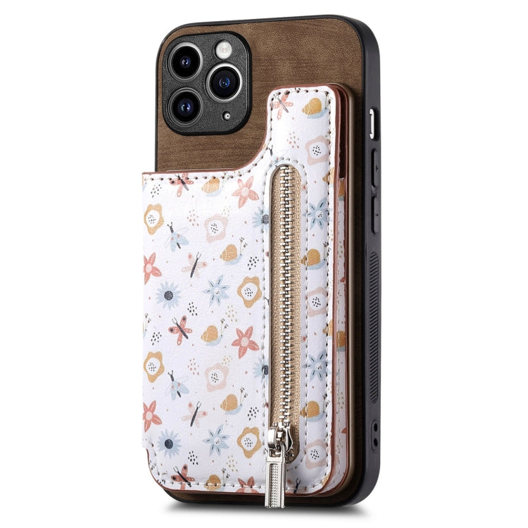 Retro Painted Zipper Wallet Back Phone Case, For iPhone 11 Pro Max