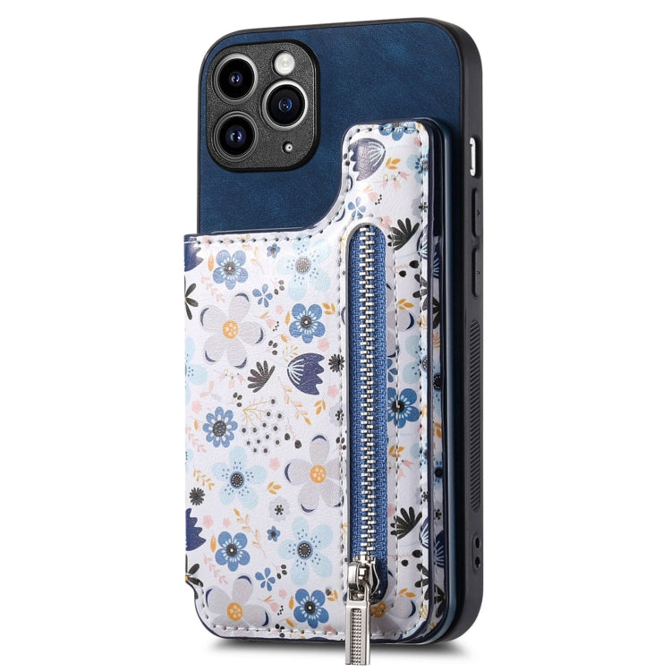 Retro Painted Zipper Wallet Back Phone Case, For iPhone 11 Pro Max