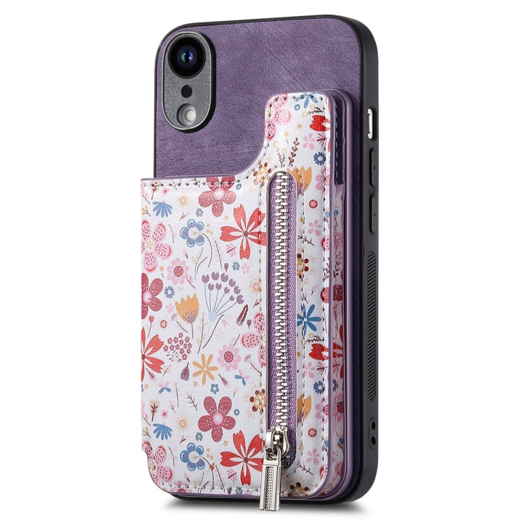 Retro Painted Zipper Wallet Back Phone Case, For iPhone XR