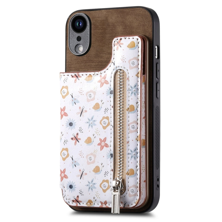 Retro Painted Zipper Wallet Back Phone Case, For iPhone XR