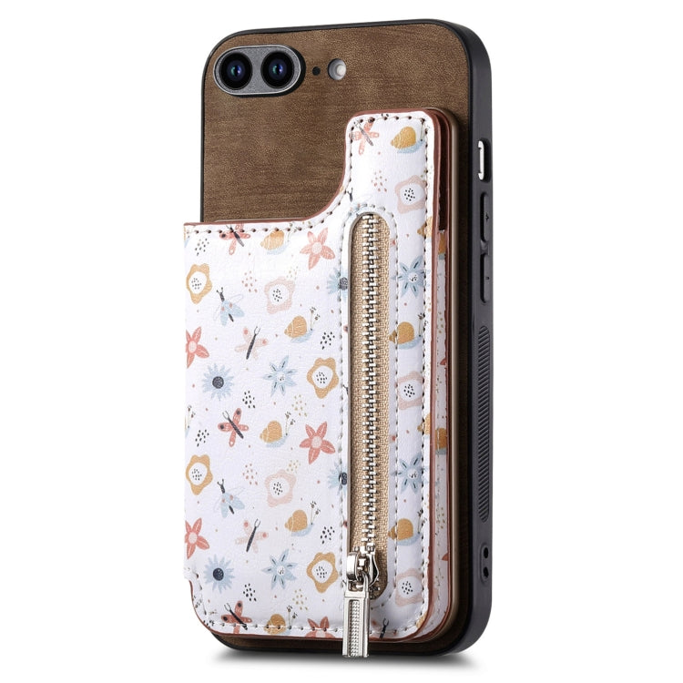 Retro Painted Zipper Wallet Back Phone Case, For iPhone 7 Plus / 8 Plus