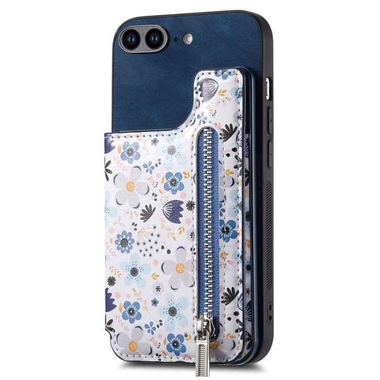 Retro Painted Zipper Wallet Back Phone Case, For iPhone 7 Plus / 8 Plus