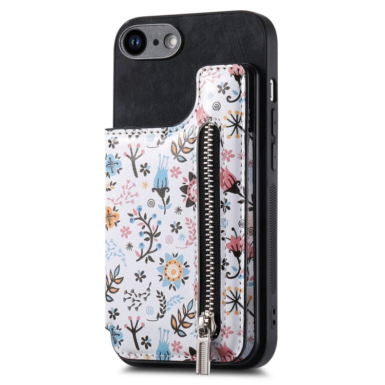 Retro Painted Zipper Wallet Back Phone Case, For iPhone 7 / 8 / SE 2022