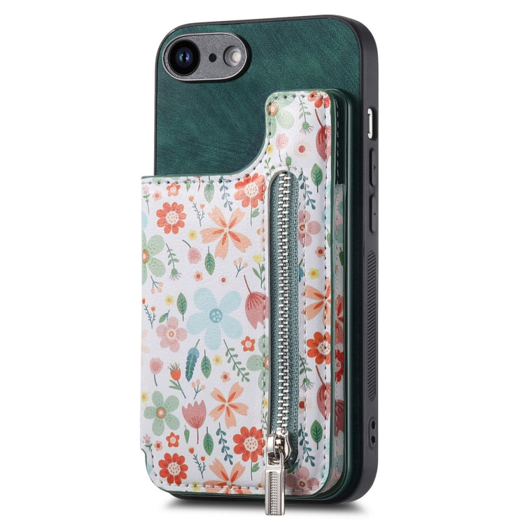 Retro Painted Zipper Wallet Back Phone Case, For iPhone 7 / 8 / SE 2022