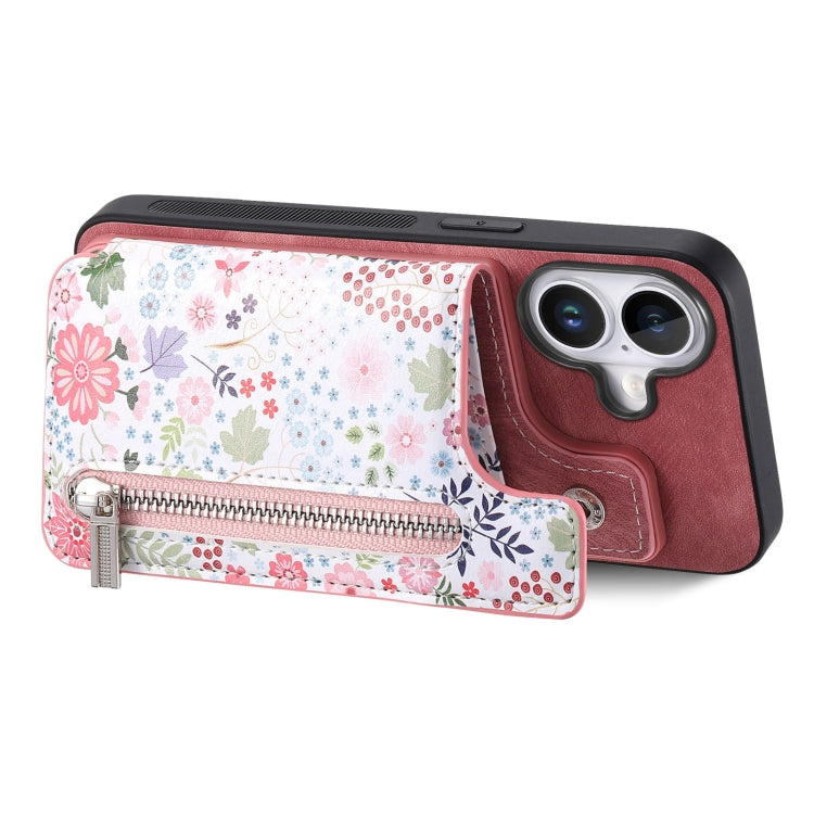 Retro Painted Zipper Wallet Back Phone Case, For iPhone 16