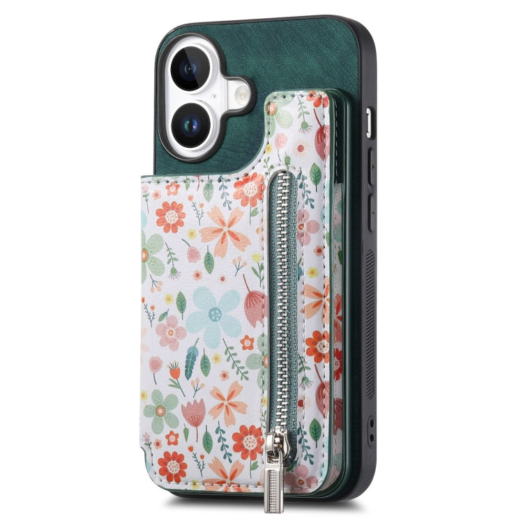 Retro Painted Zipper Wallet Back Phone Case, For iPhone 16