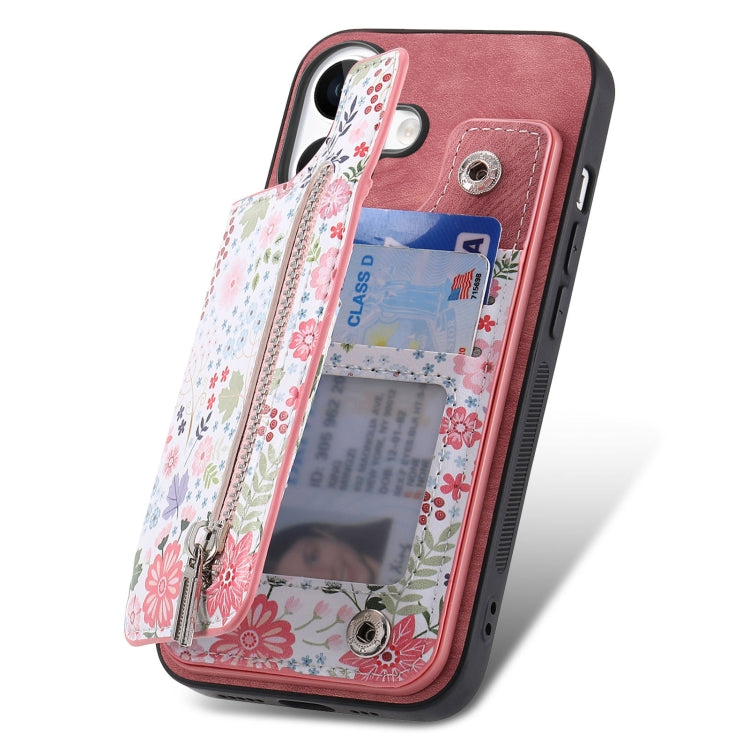 Retro Painted Zipper Wallet Back Phone Case, For iPhone 16 Plus