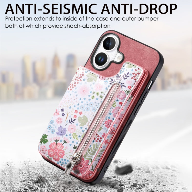 Retro Painted Zipper Wallet Back Phone Case, For iPhone 16 Plus