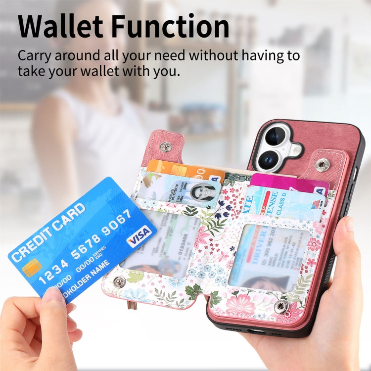 Retro Painted Zipper Wallet Back Phone Case, For iPhone 16 Plus