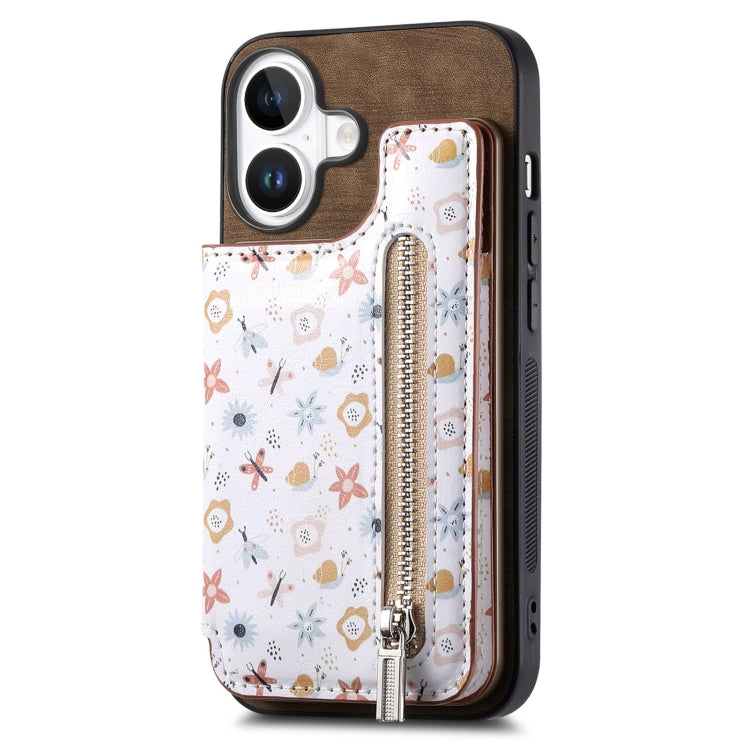 Retro Painted Zipper Wallet Back Phone Case, For iPhone 16 Plus
