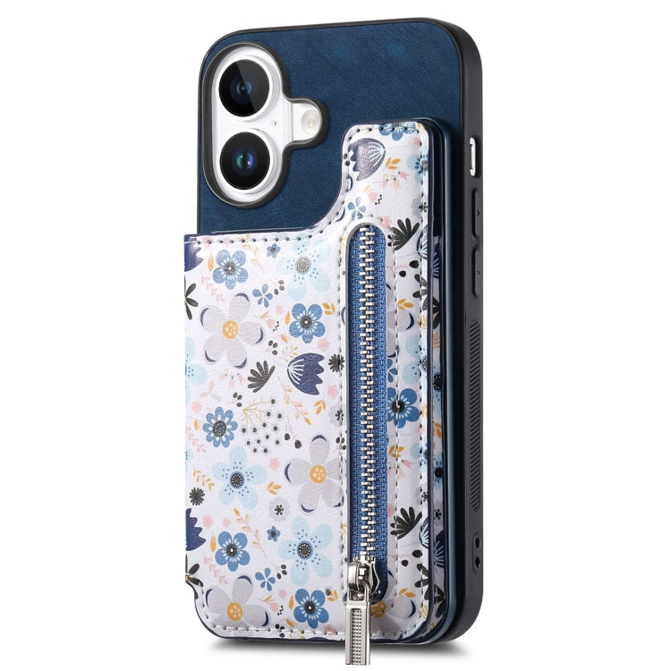 Retro Painted Zipper Wallet Back Phone Case, For iPhone 16 Plus