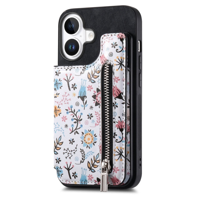 Retro Painted Zipper Wallet Back Phone Case, For iPhone 16 Plus