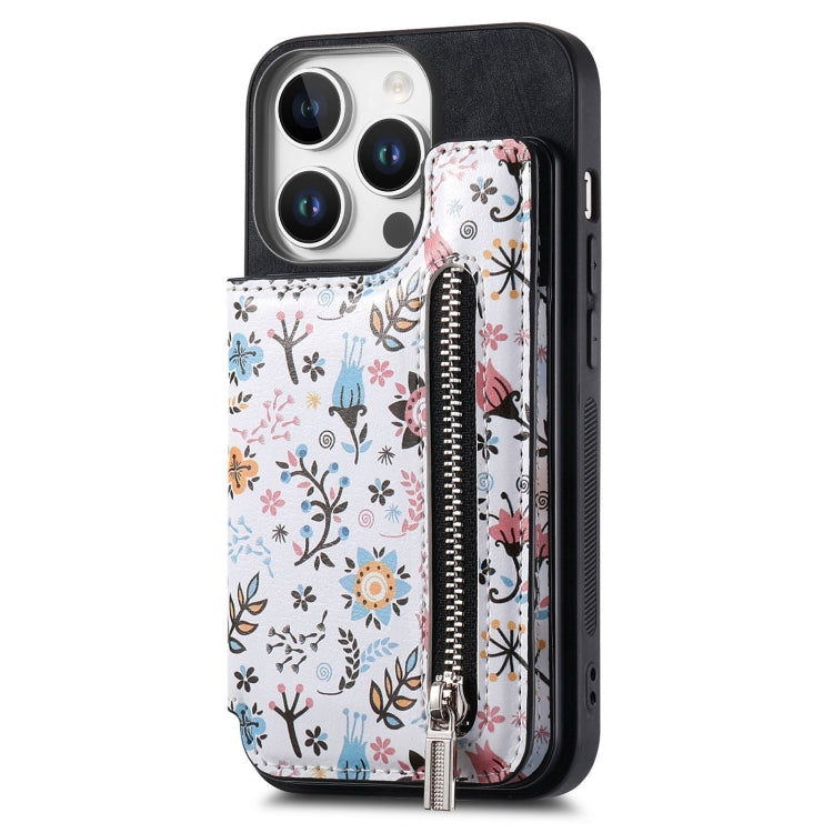 Retro Painted Zipper Wallet Back Phone Case, For iPhone 16 Pro
