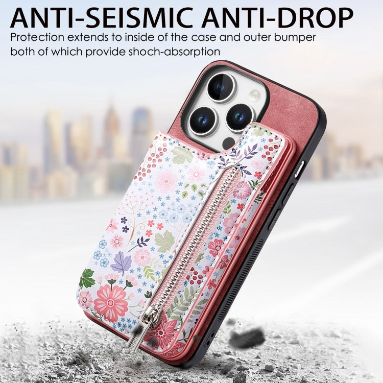 Retro Painted Zipper Wallet Back Phone Case, For iPhone 16 Pro Max