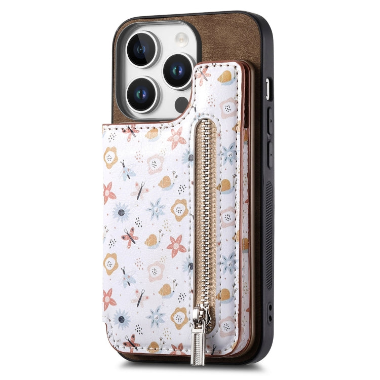 Retro Painted Zipper Wallet Back Phone Case, For iPhone 16 Pro Max