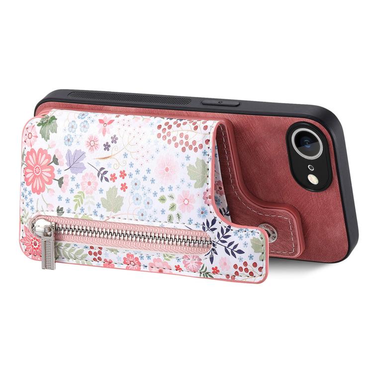Retro Painted Zipper Wallet Back Phone Case, For iPhone 16e