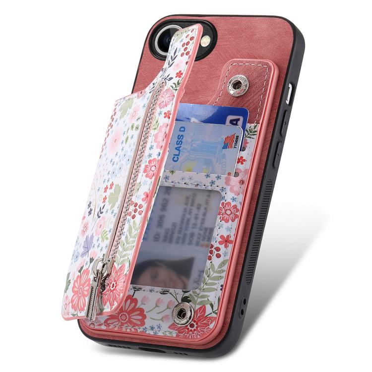 Retro Painted Zipper Wallet Back Phone Case, For iPhone 16e