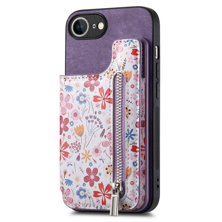 Retro Painted Zipper Wallet Back Phone Case, For iPhone 16e