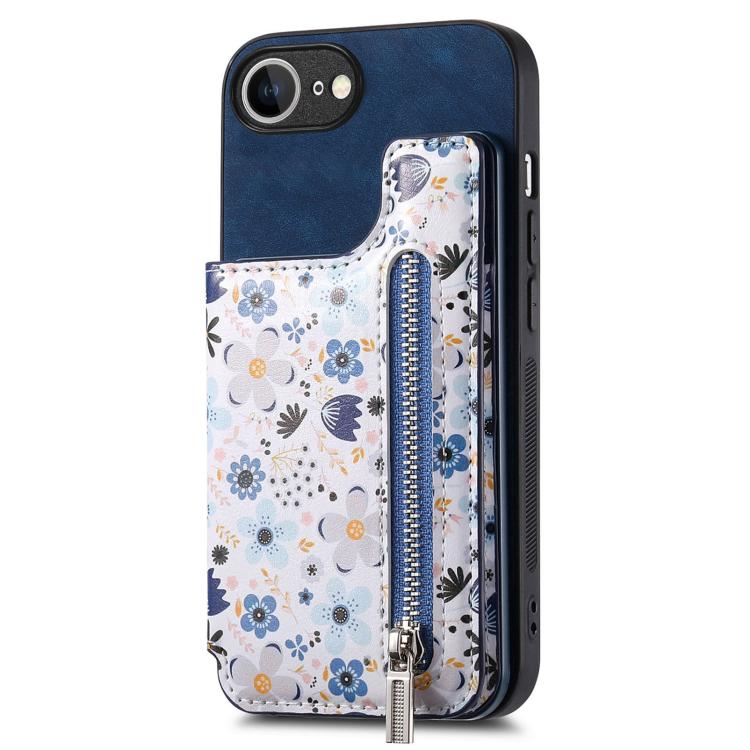 Retro Painted Zipper Wallet Back Phone Case, For iPhone 16e
