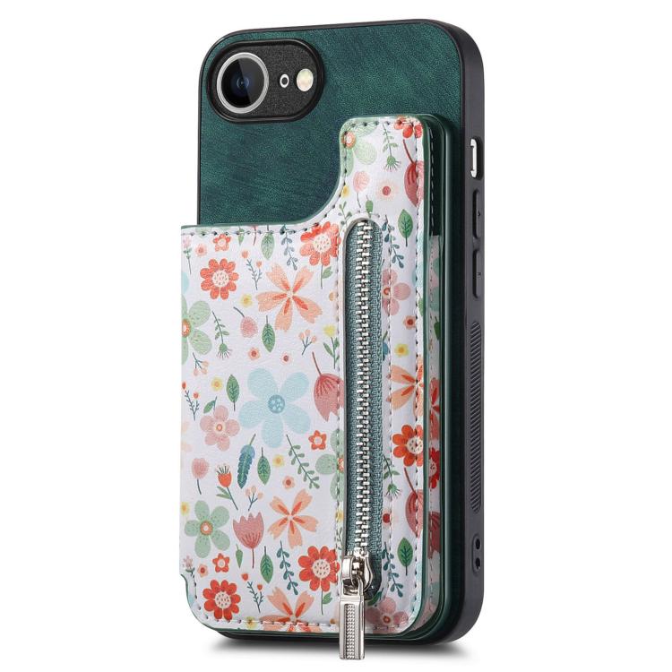 Retro Painted Zipper Wallet Back Phone Case, For iPhone 16e