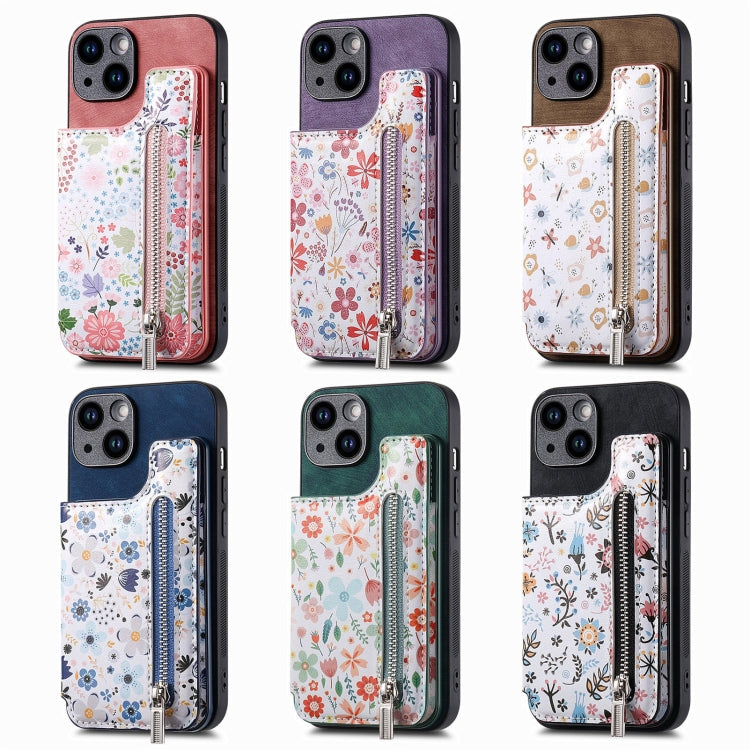 Retro Painted Zipper Wallet Back Phone Case, For iPhone 12
