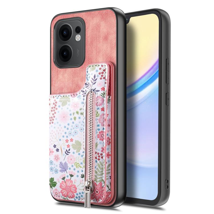 Retro Painted Zipper Wallet Back Phone Case