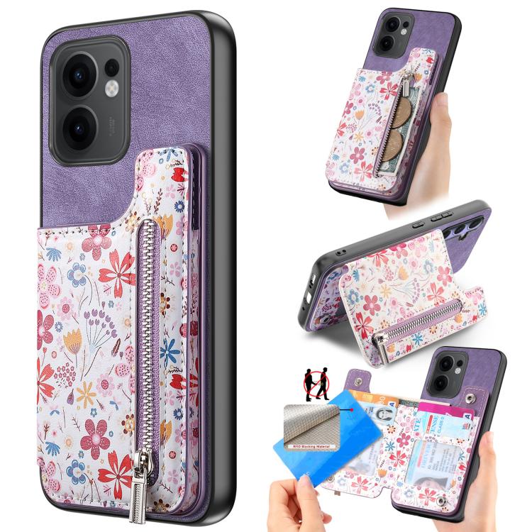 Retro Painted Zipper Wallet Back Phone Case