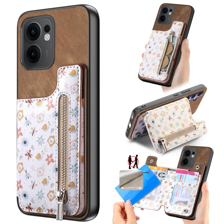 Retro Painted Zipper Wallet Back Phone Case