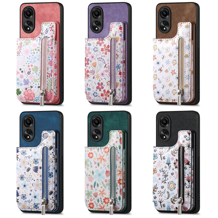 Retro Painted Zipper Wallet Back Phone Case